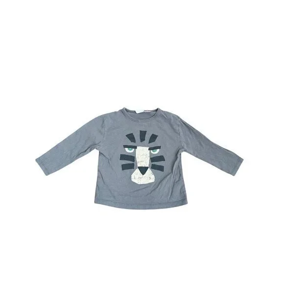 Gray Long-Sleeve Toddler Shirt With Tiger Face Print - Picture 1 of 4
